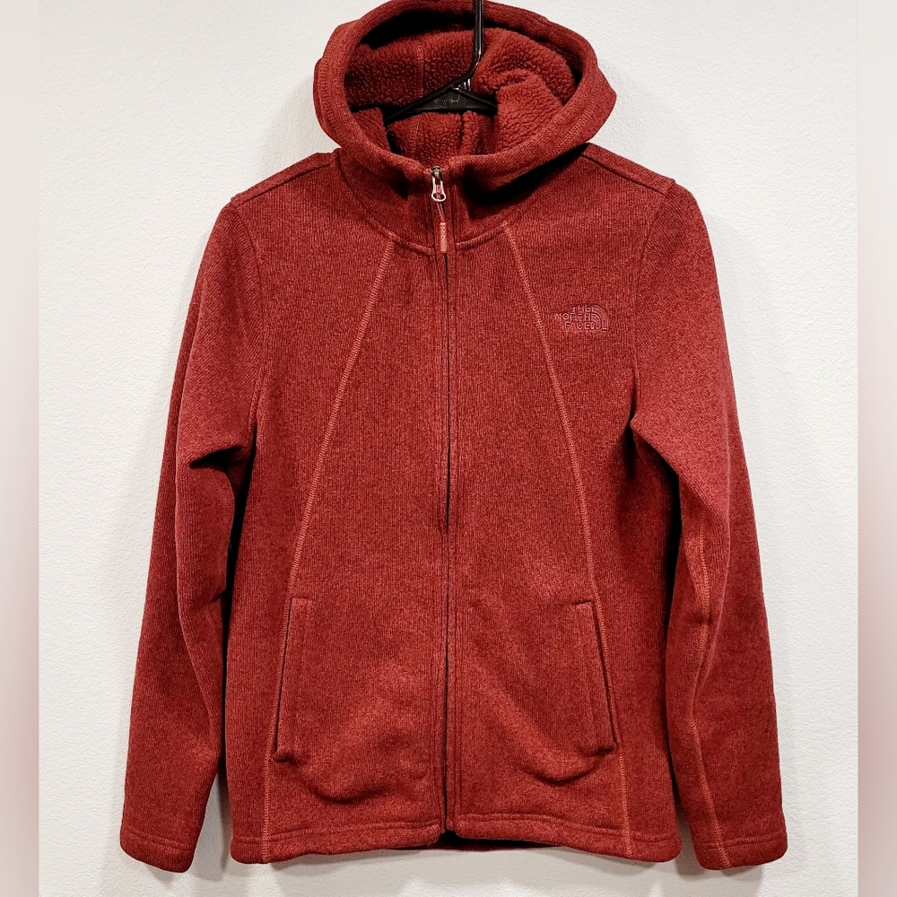 The North Face Fleece High-Neck Hoodie Full-Zip Jacket Dark Red Womens M